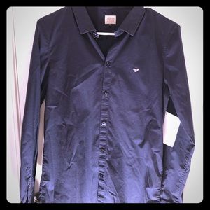 Armani Junior Navy Long-sleeve Button Up Shirt